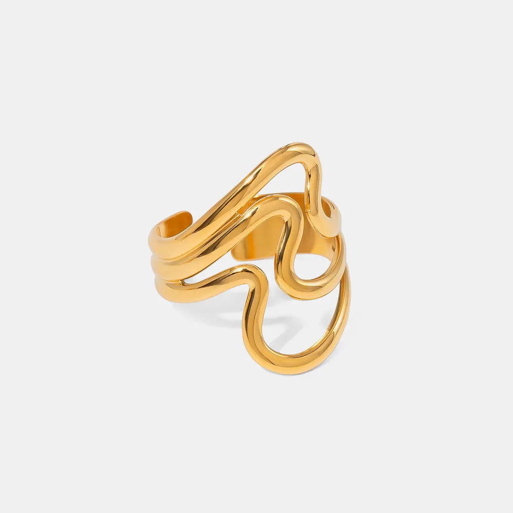 Stainless Steel Corrugated Open Ring in Gold - women's open ring
