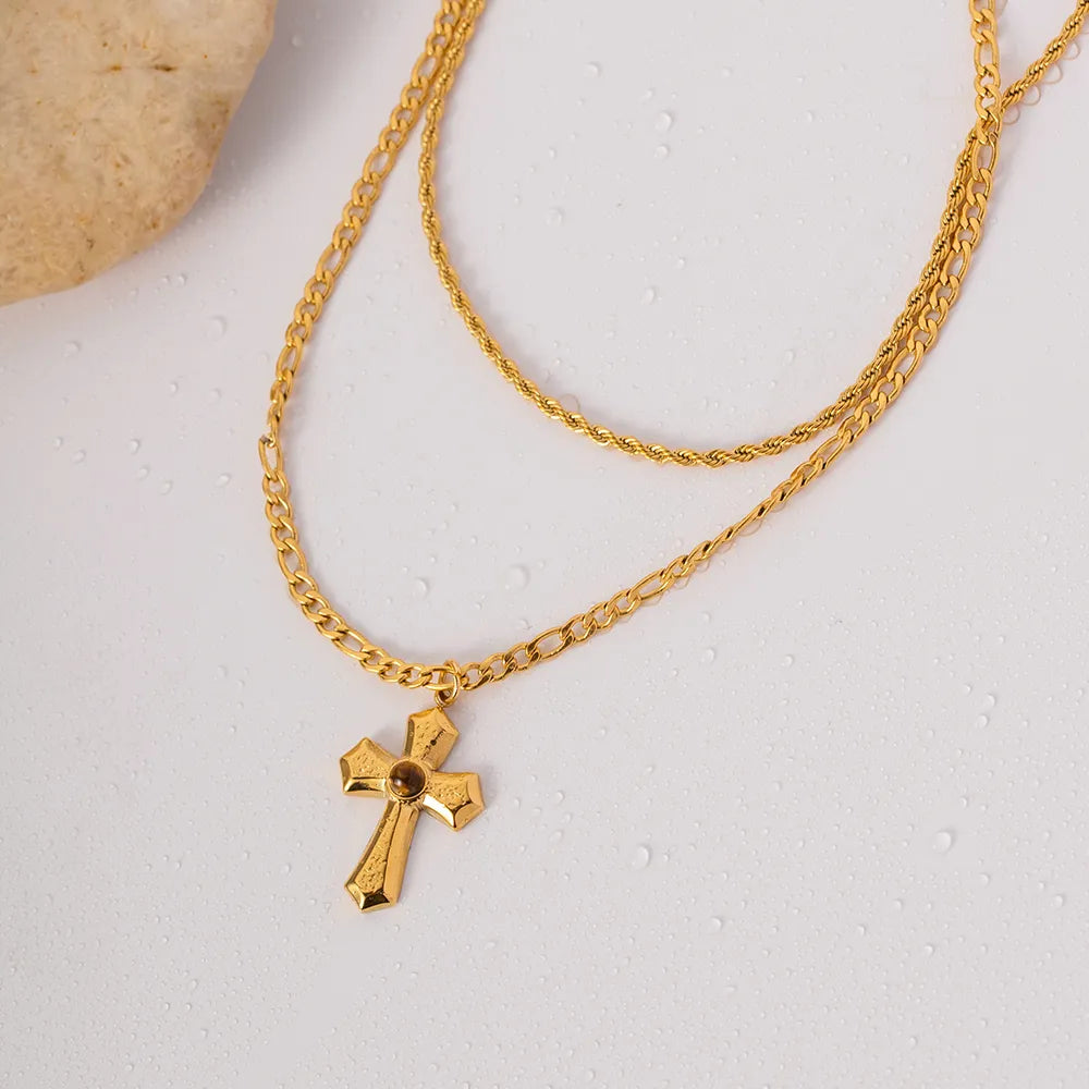 18K Gold-Plated Double Layered Cross Necklace - alternate necklace view