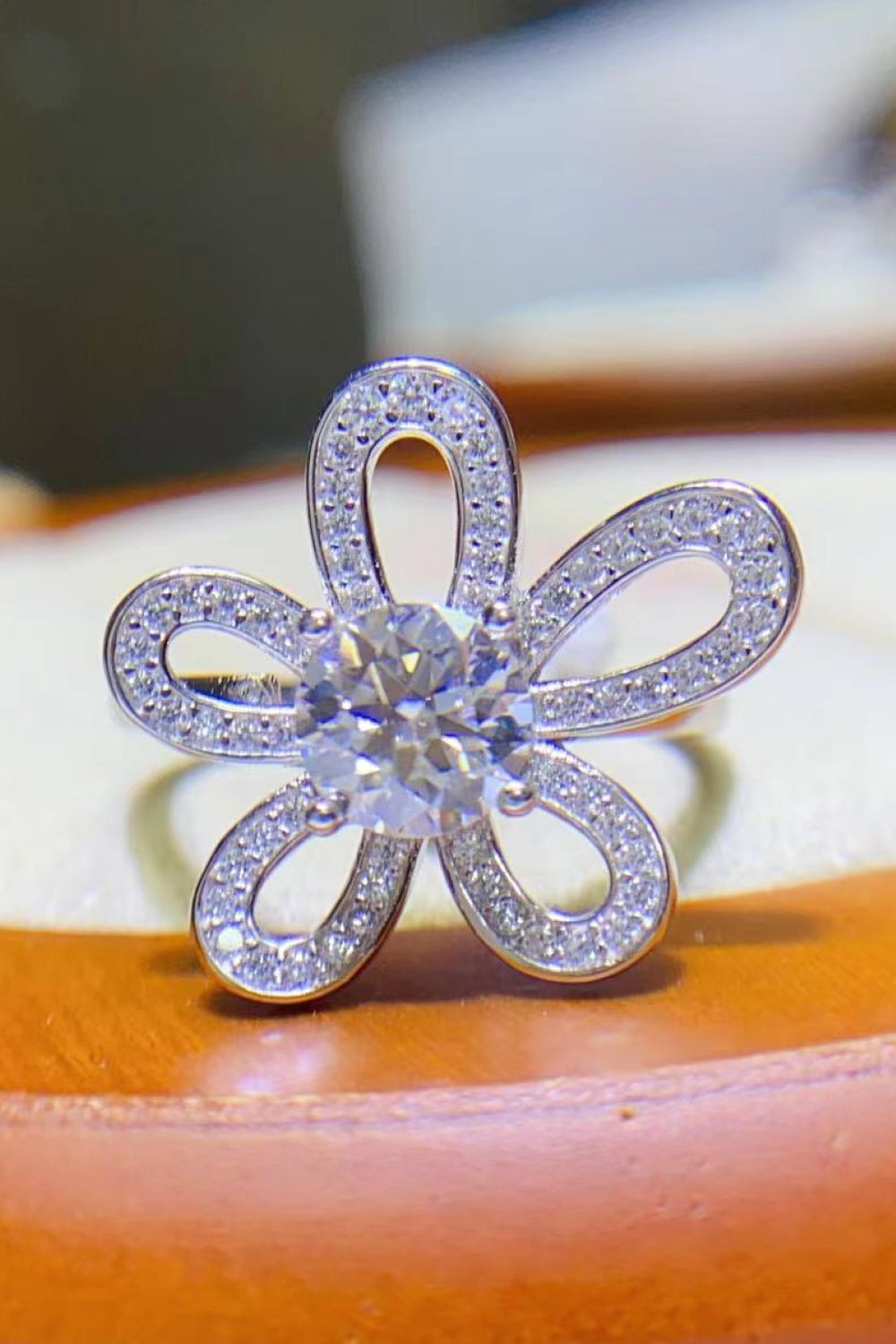1 Carat Moissanite Flower-Shape Open Ring - alternate ring view