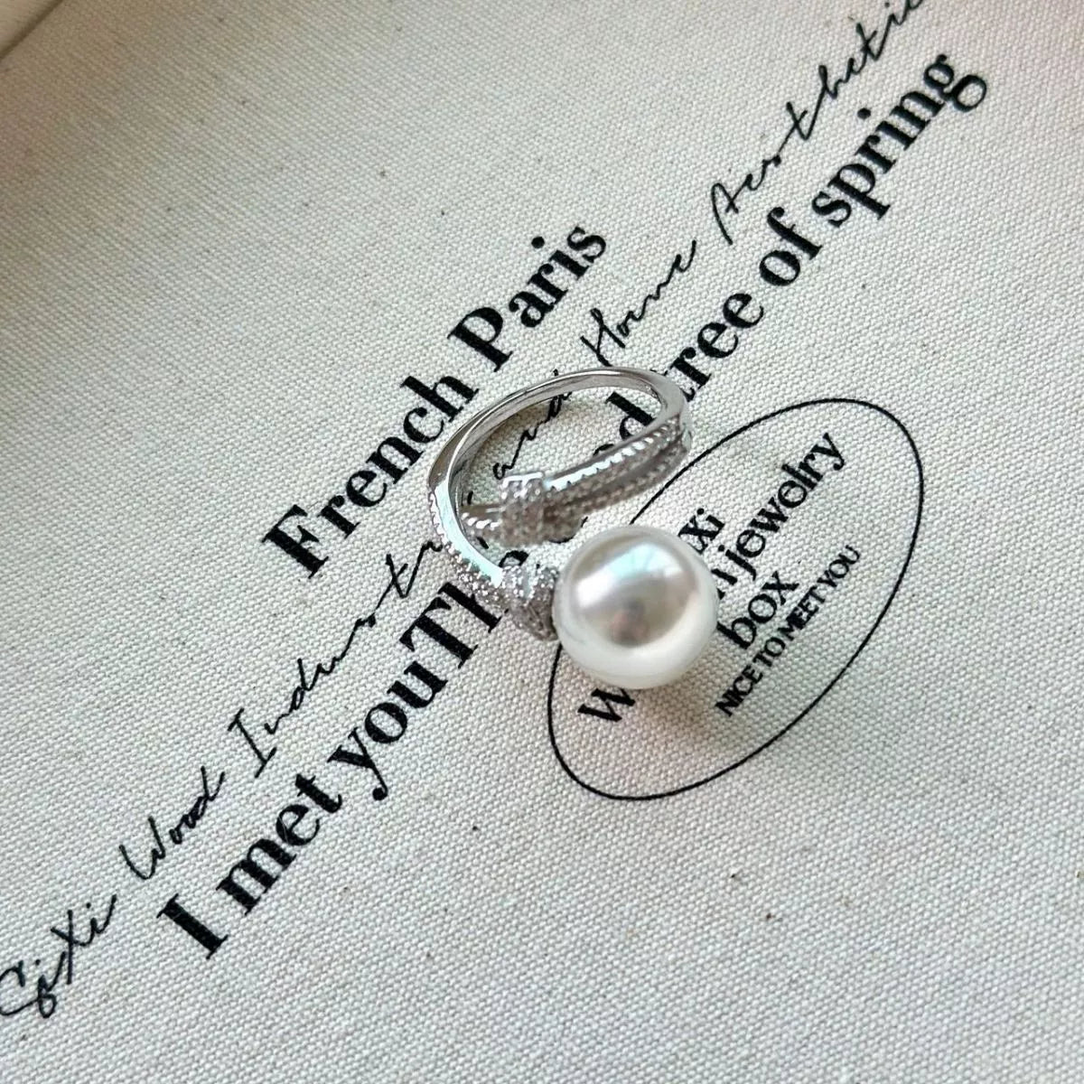 Pearl Zircon Bypass Ring - alternate ring view