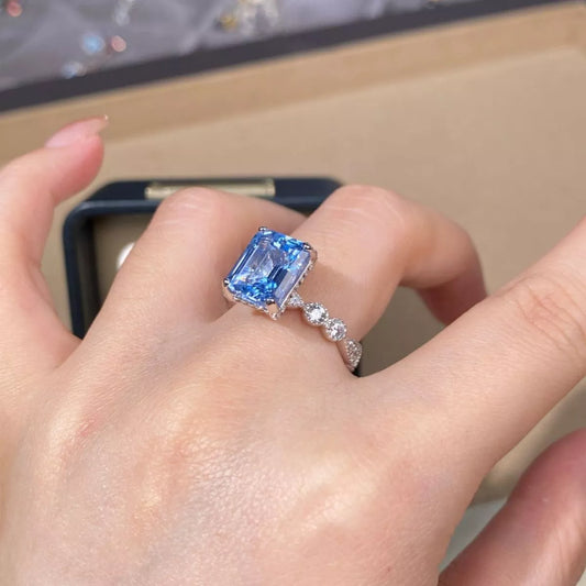 Sterling Silver Zircon Geometric Ring in Pastel Blue - women's ring