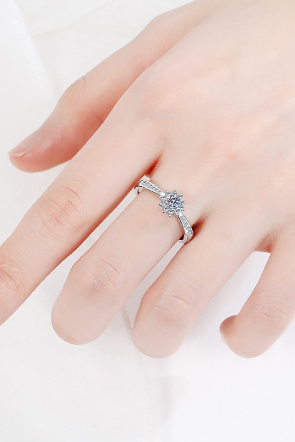 Moissanite Rhodium-Plated Snowflake Ring in Silver - women's ring