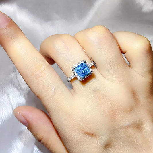2 Carat Sterling Silver Moissanite Ring in Pastel Blue - women's ring