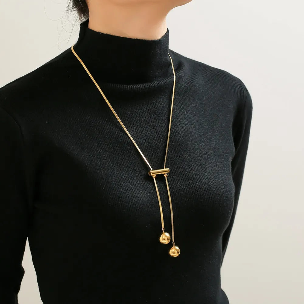 18K Gold-Plated Titanium Steel Hollow Bead Necklace in Gold - women's necklace
