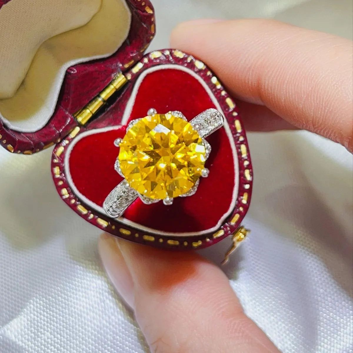 5 Carat Moissanite Sterling Silver Ring in Yellow - women's ring