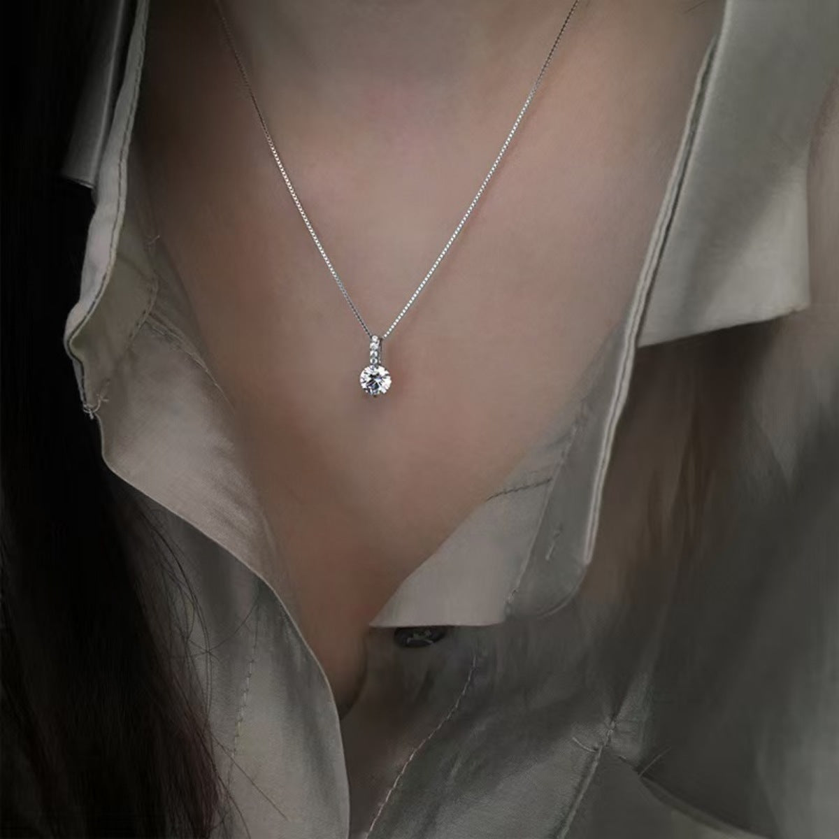 1 Carat Moissanite Sterling Silver Pendant Necklace in Silver - women's pendant necklace