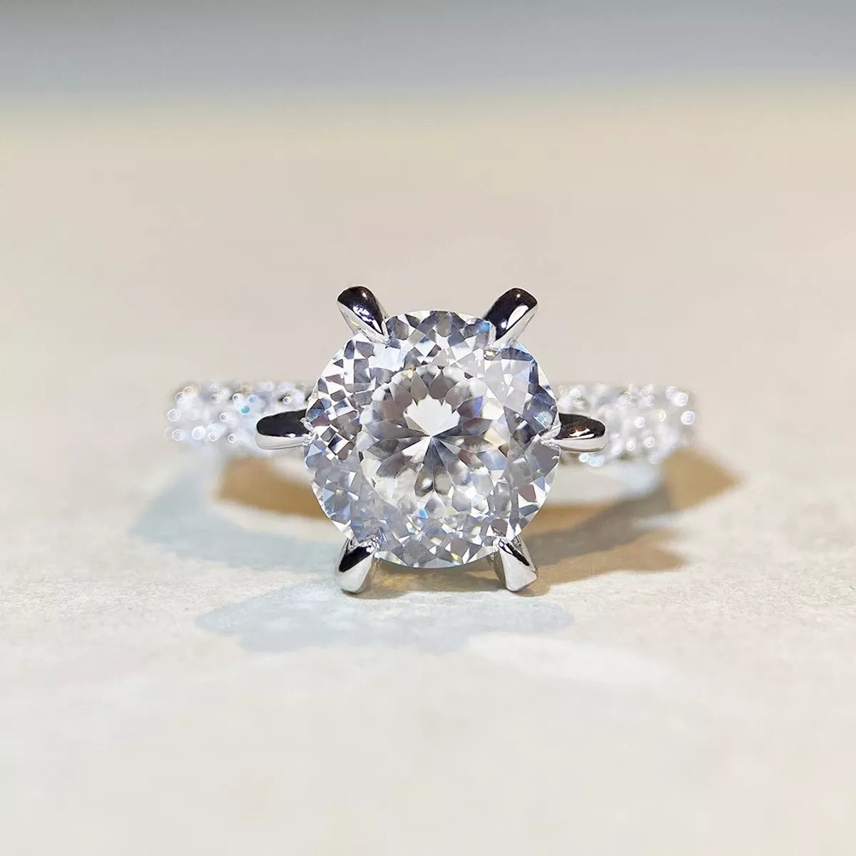 3 Carat Sterling Silver Moissanite Geometric Ring in Silver - women's ring