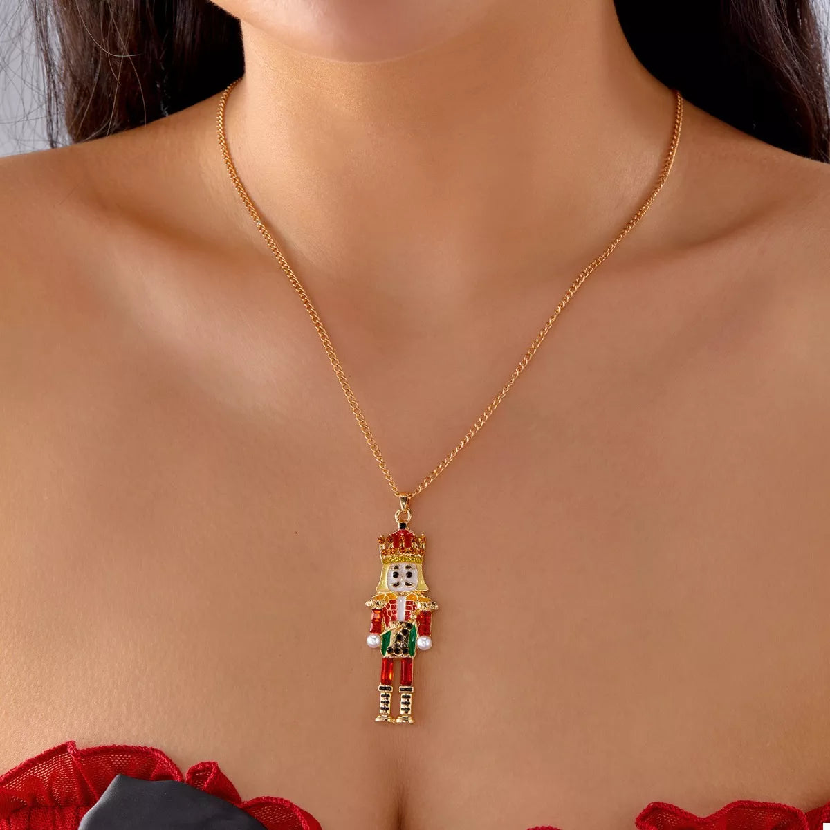 Christmas 18K Gold-Plated Nutcracker Pendant Necklace - alternate necklace view