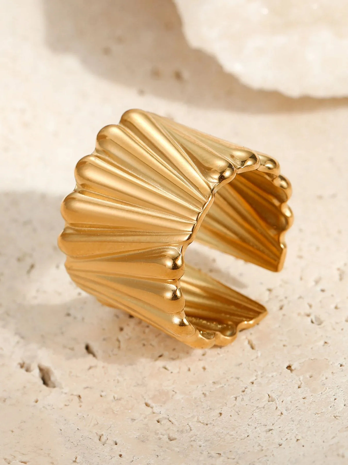 18K Gold-Plated Wide Band Statement Ring - alternate ring view