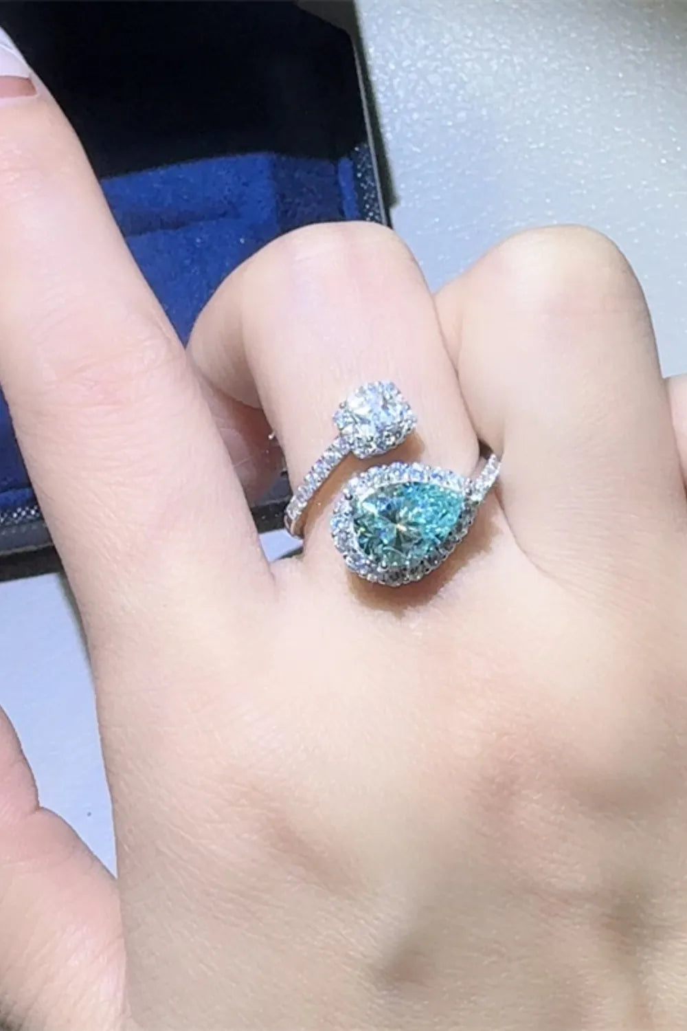 2 Carat Moissanite Sterling Silver Bypass Ring - alternate ring view