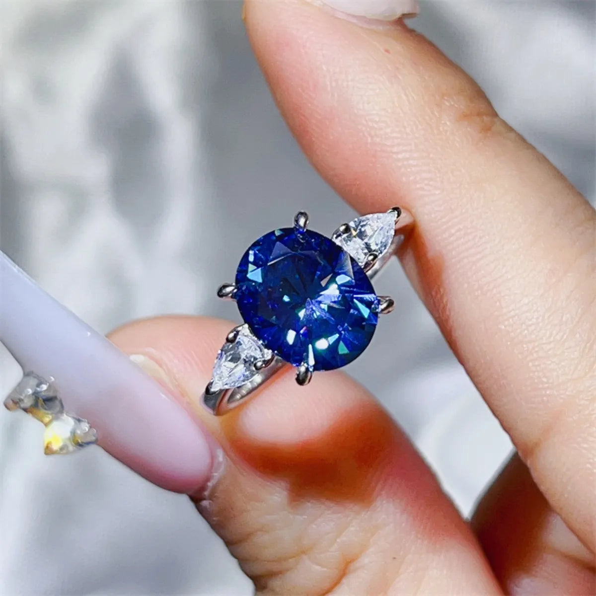 3 Carat Moissanite Sterling Silver Ring in Royal Blue - women's ring