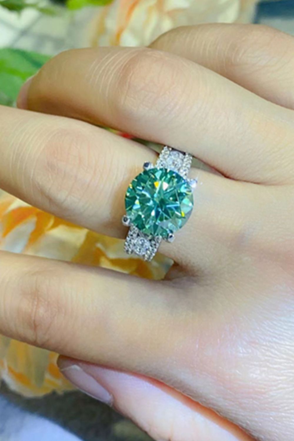 5 Carat Moissanite 4-Prong Wide Band Ring in Light Green - women's band ring