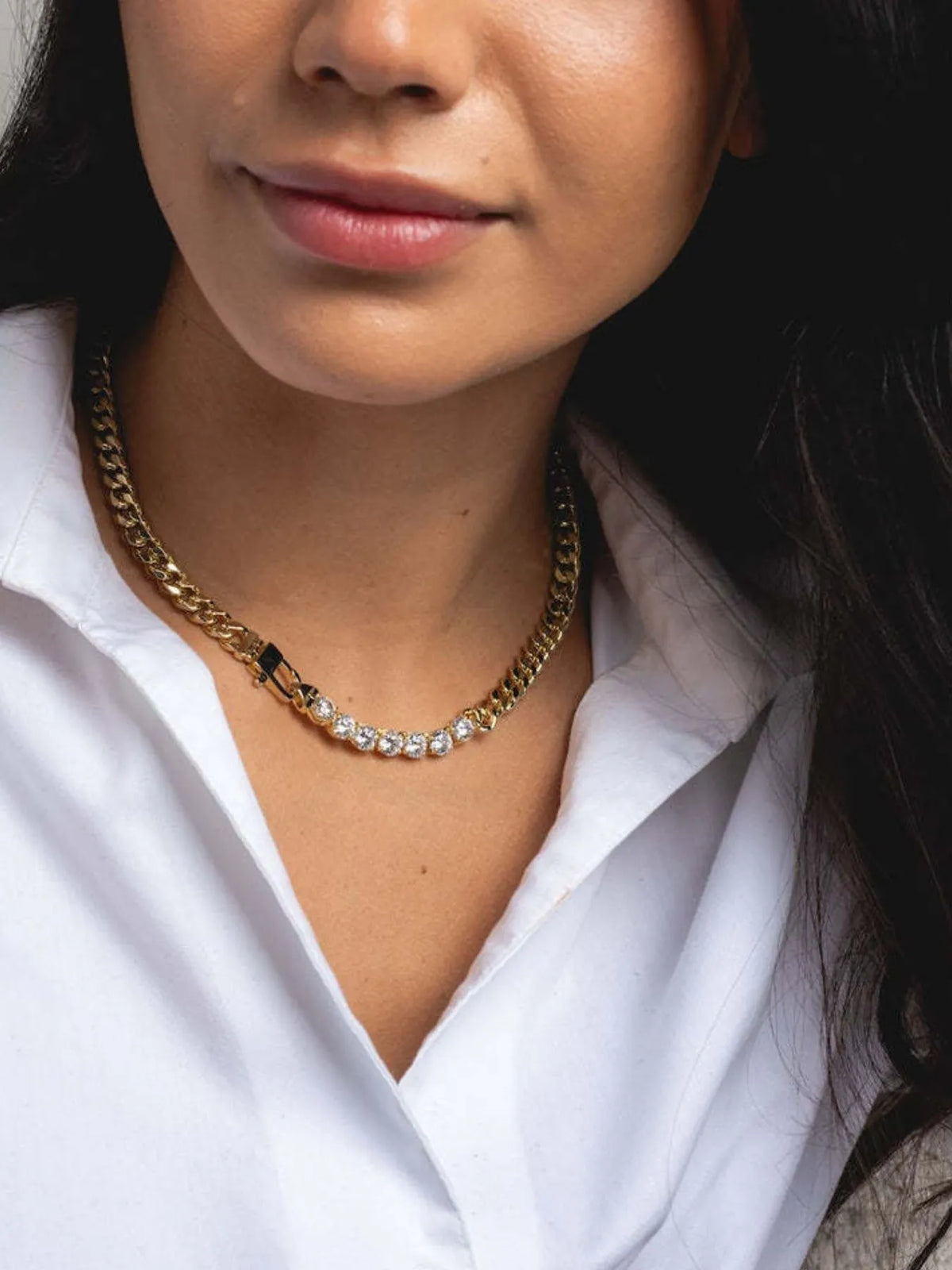 18K Gold-Plated Zircon Necklace and Bracelet Set - alternate necklace view