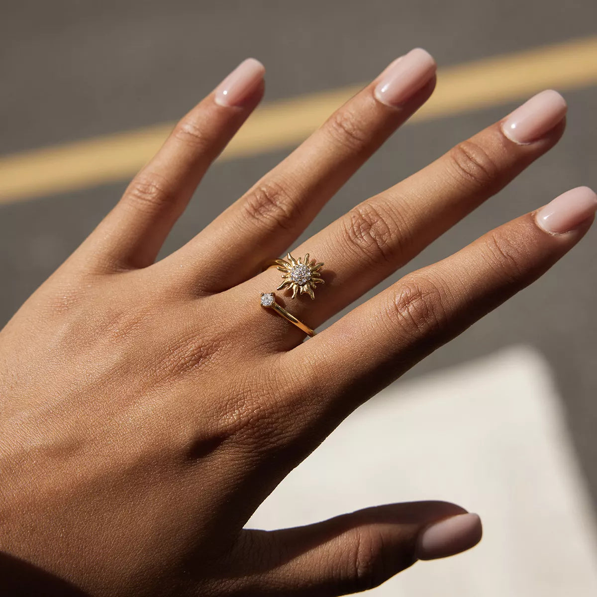 18K Gold-Plated Zircon Sun Bypass Ring - alternate ring view