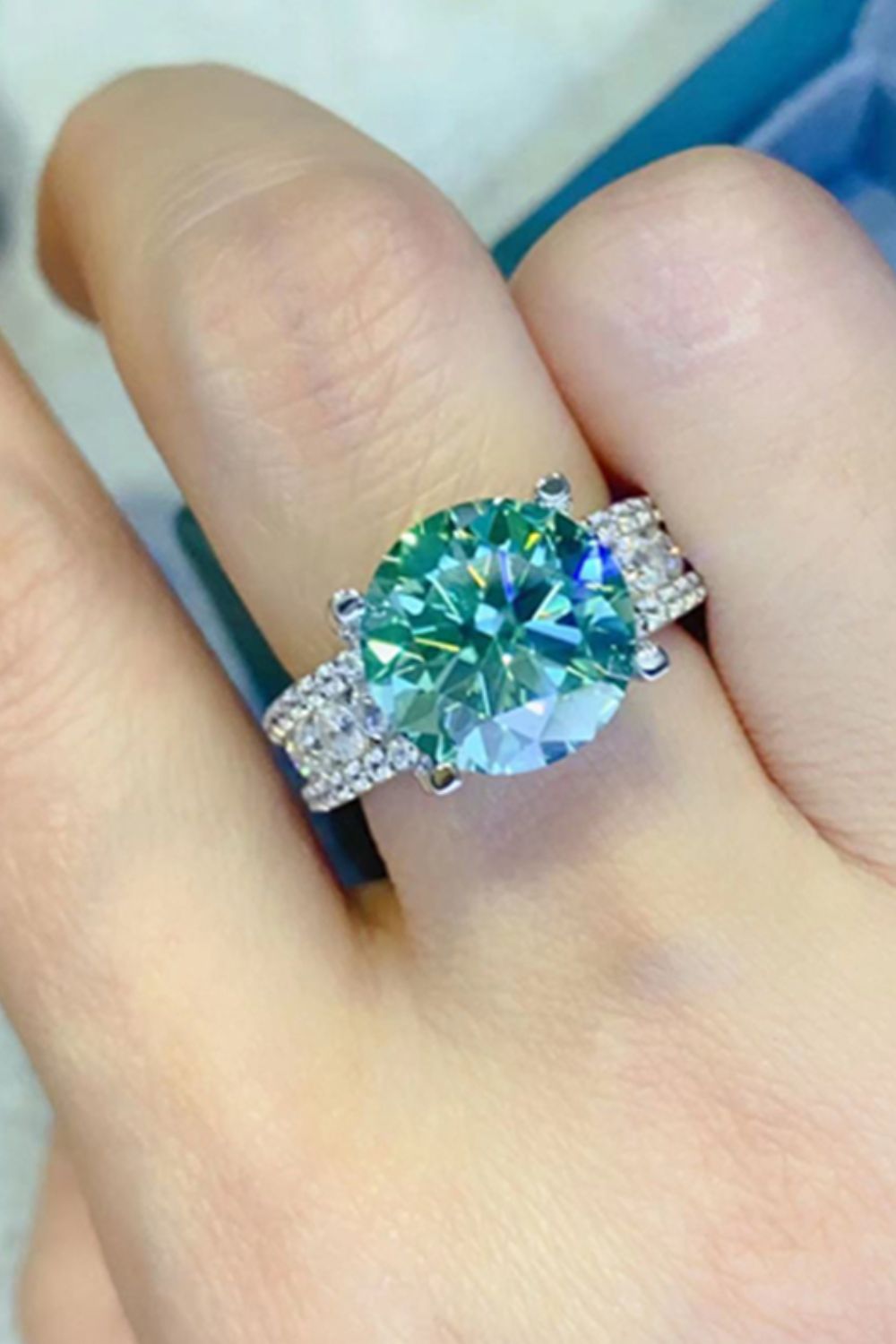 5 Carat Moissanite 4-Prong Wide Band Ring in Light Green - women's band ring