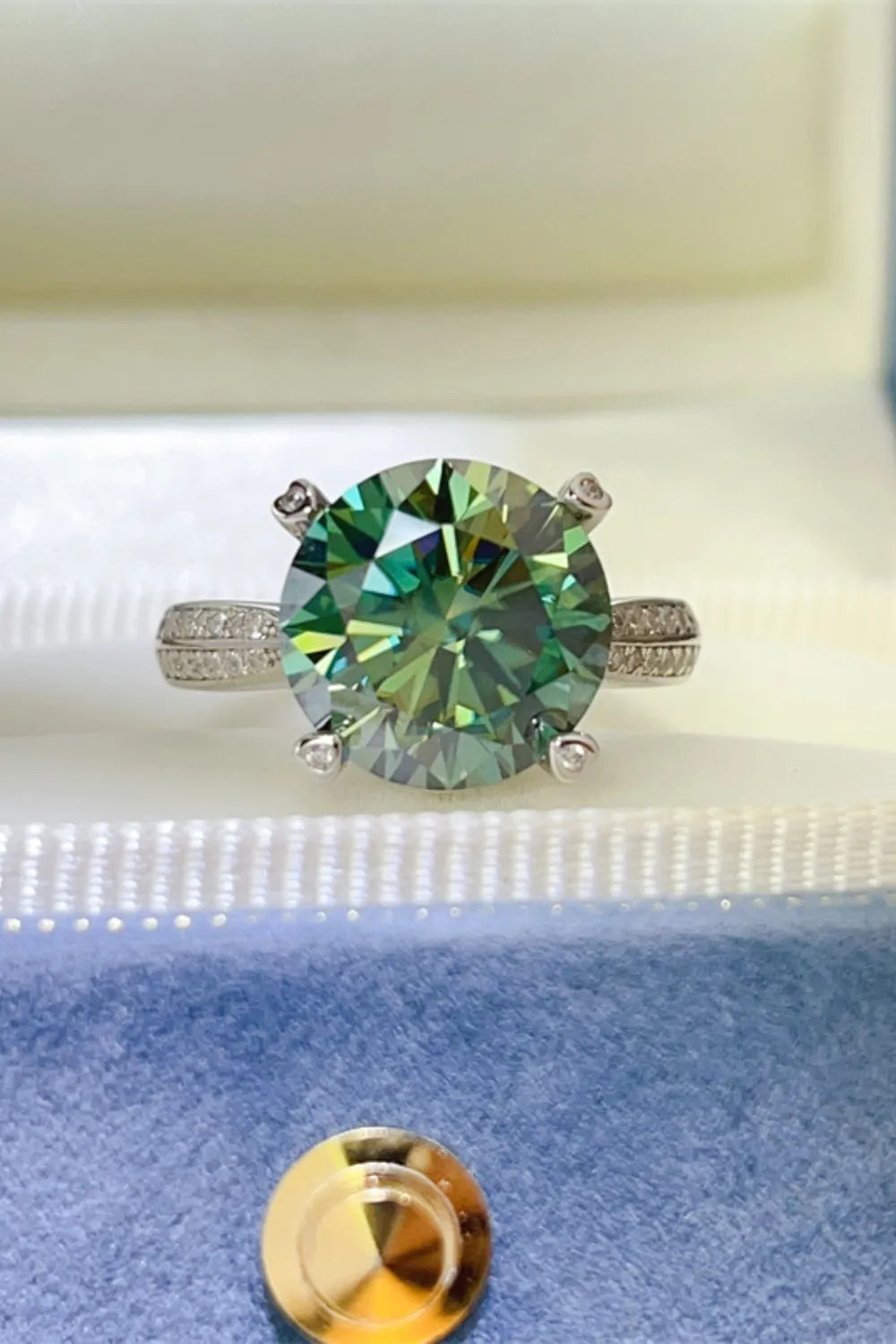 5 Carat Moissanite Sterling Silver Ring in Dark Green - women's ring