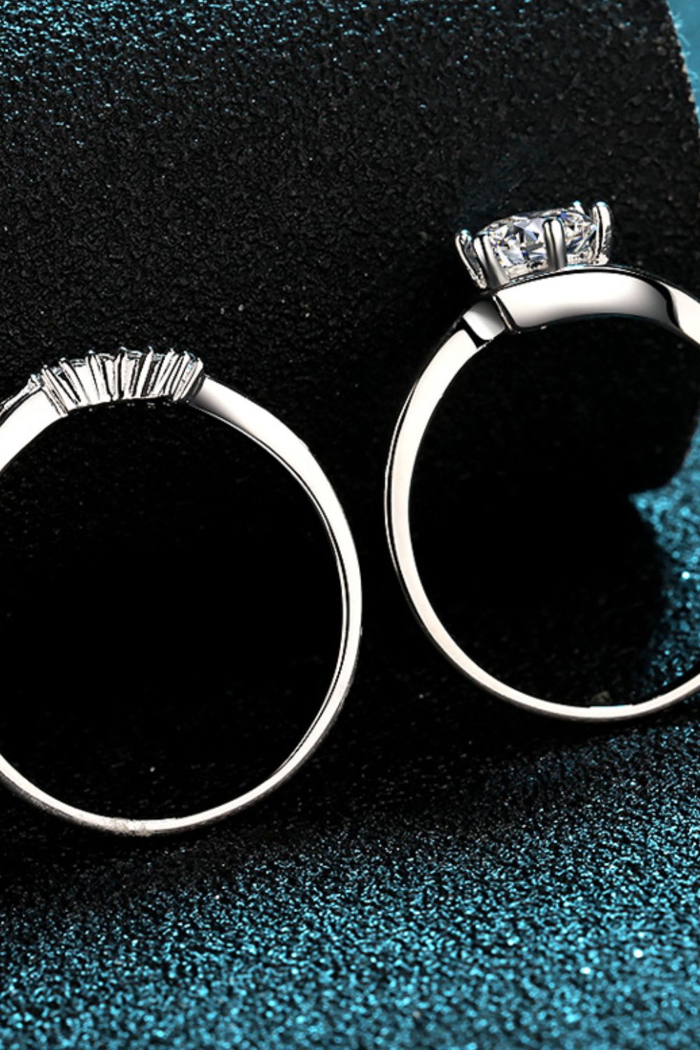 Moissanite Rhodium-Plated Two-Piece Ring Set in Silver - women's ring