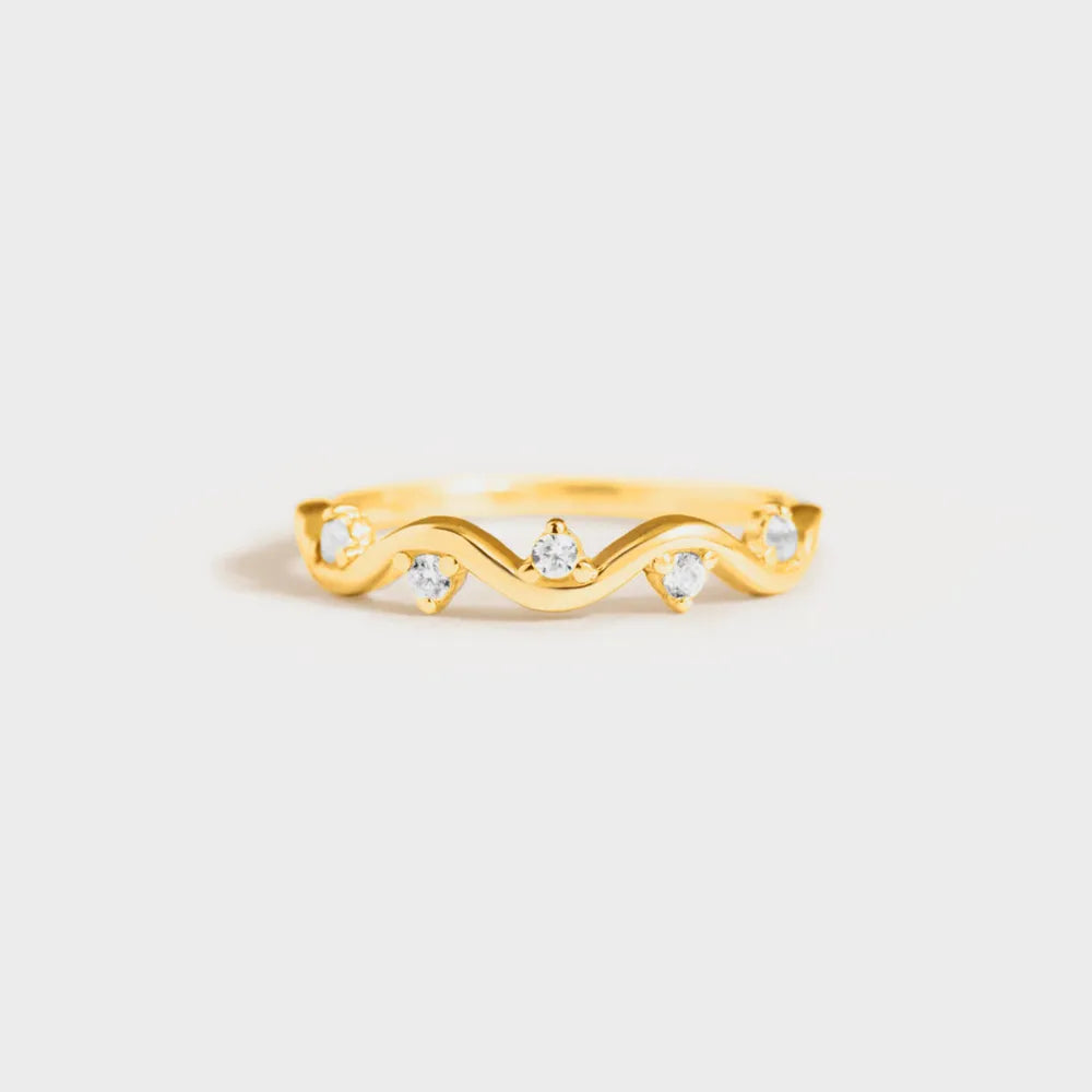 Sterling Silver Inlaid Zircon Ring in Gold - women's ring