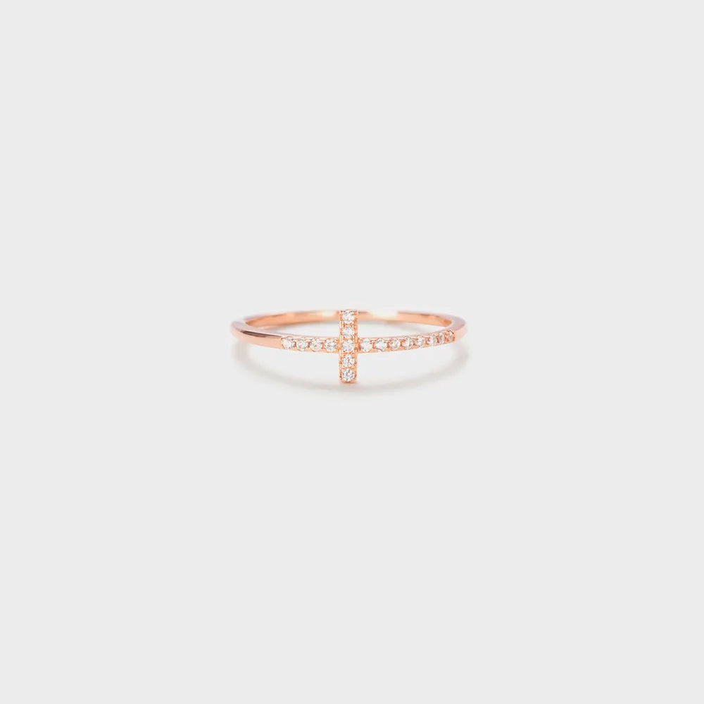 Cross Inlaid Zircon Sterling Silver Ring in Silver - women's ring