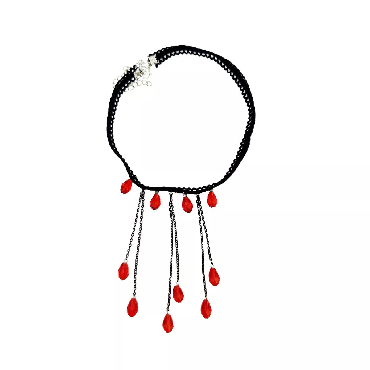 Gothic Lace Choker Necklace with Teardrop Dangle Charms - alternate necklace view