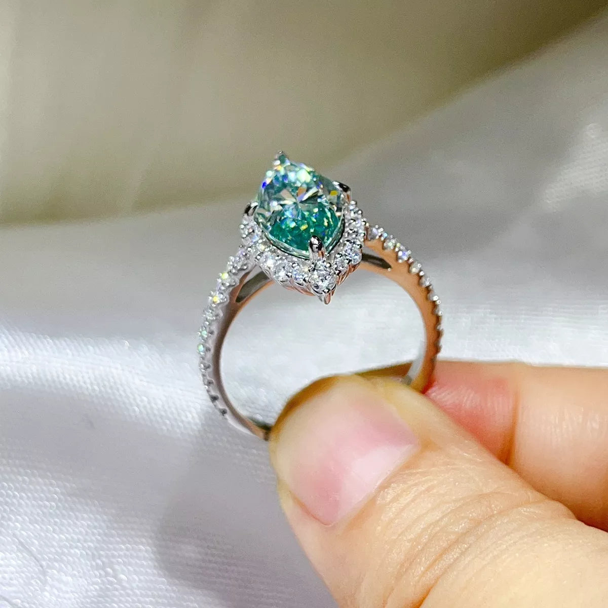 3 Carat Sterling Silver Moissanite Ring in Turquoise - women's ring