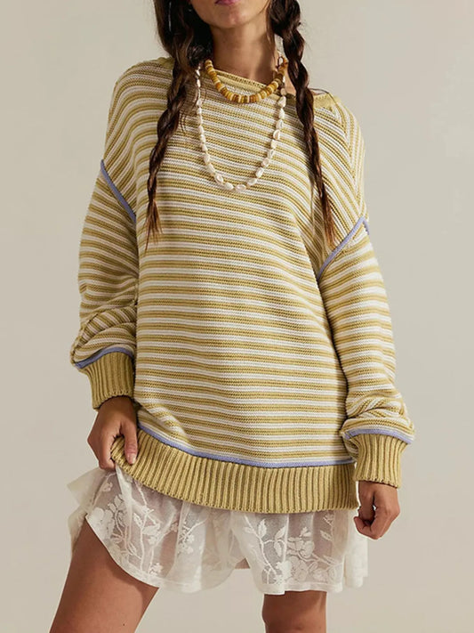 Slit Striped Oversized Sweater in Yellow - women's sweater