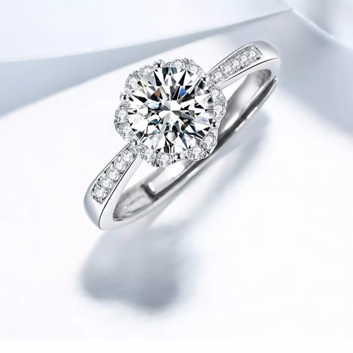 1 Carat Moissanite Sterling Silver Ring - alternate ring view