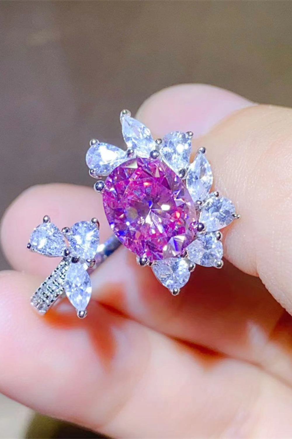 3 Carat Moissanite Sterling Silver Open Ring in Deep Rose - women's open ring