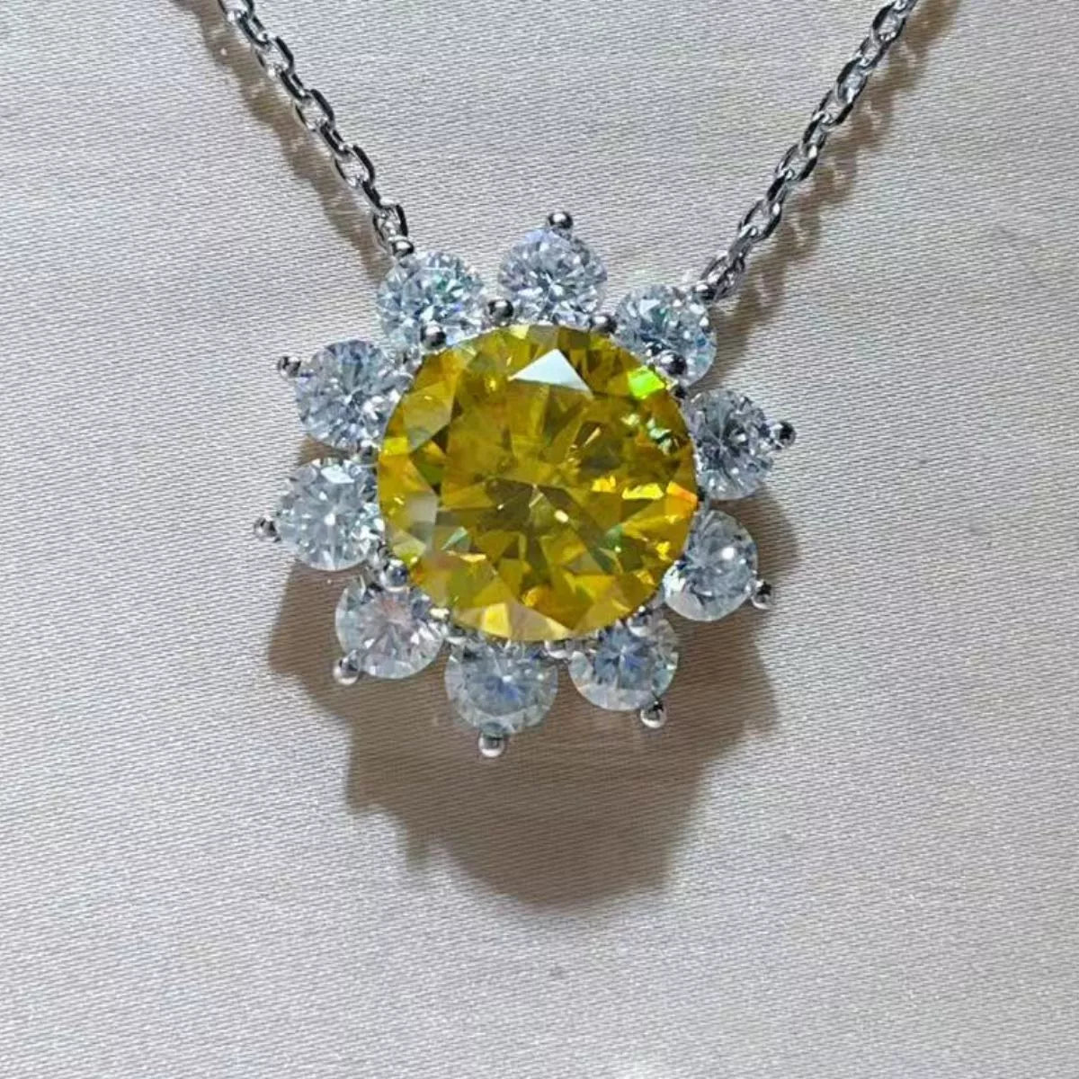 5 Carat Moissanite Sterling Silver Pendant Necklace - alternate necklace view