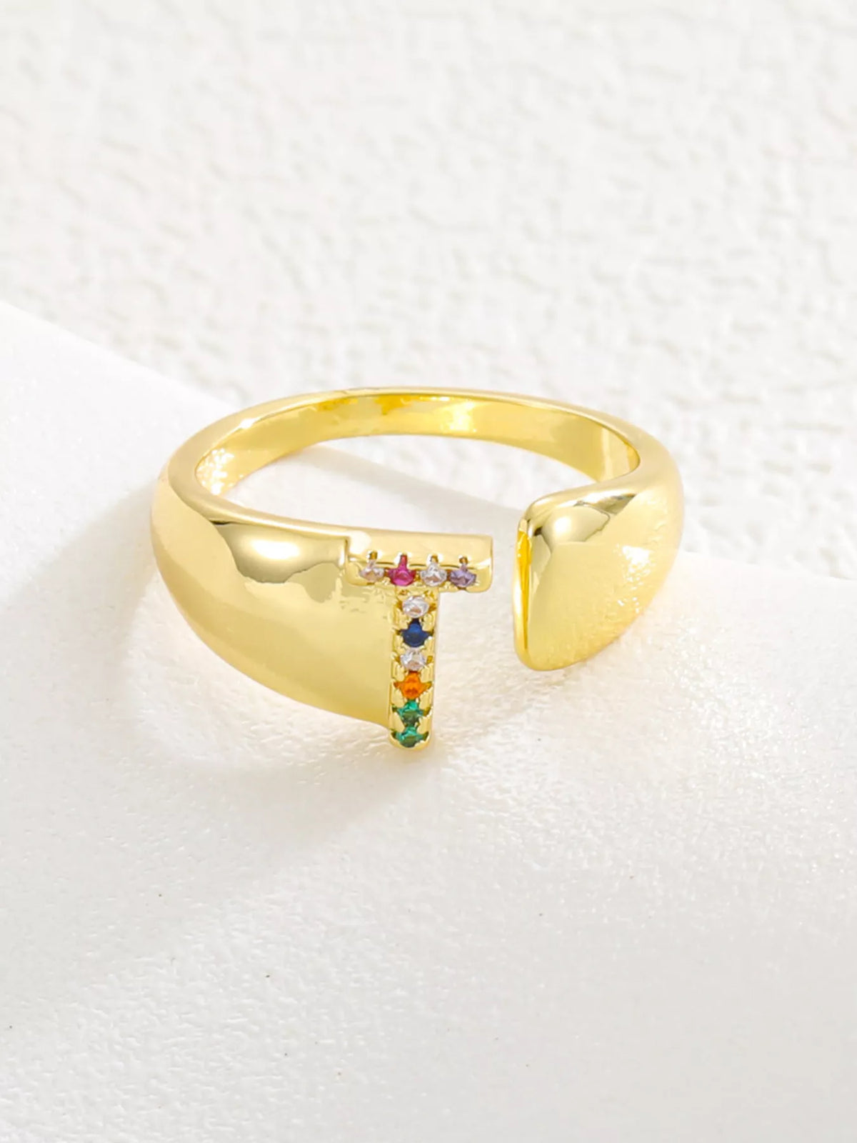 18K Gold-Plated Zircon Letter Ring in W - women's ring