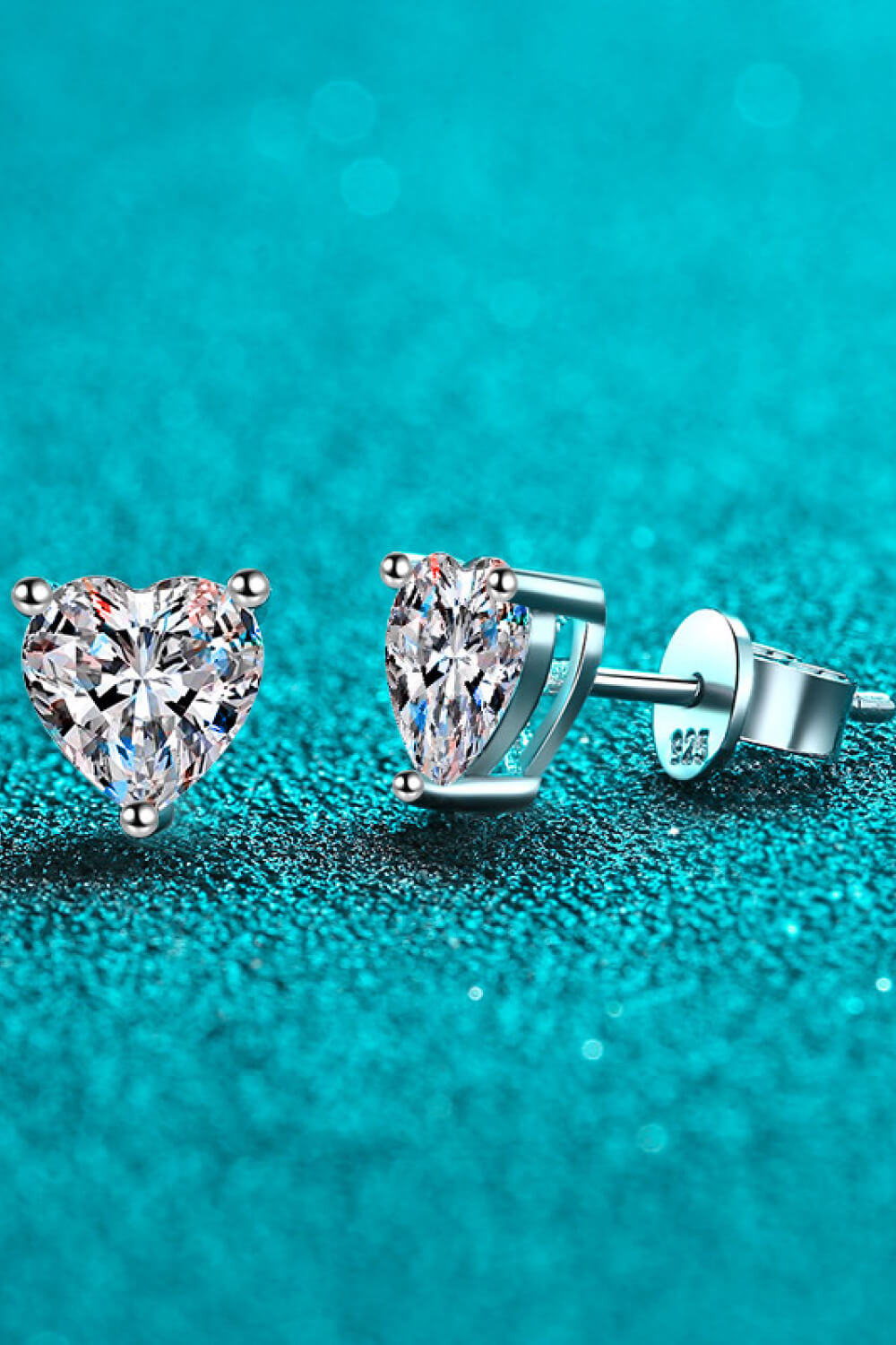 2 Carat Moissanite Heart-Shaped Stud Earrings - alternate earring view