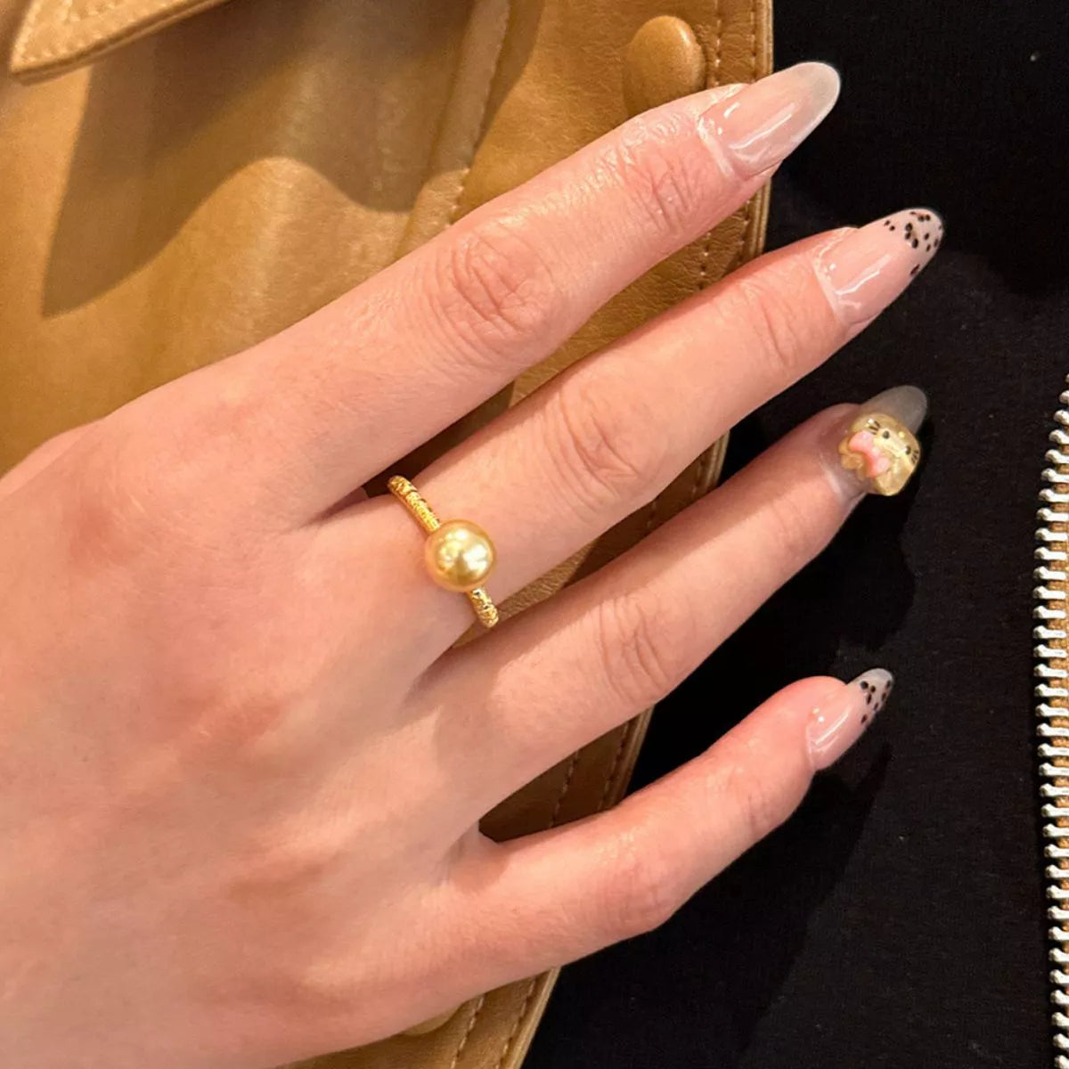 18K Gold-Plated Pearl Ring in Gold - women's ring