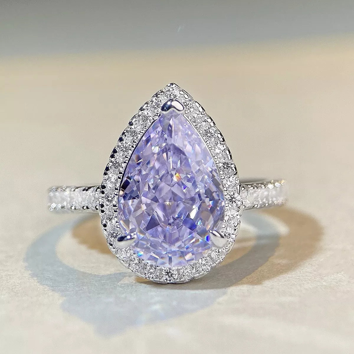 Sterling Silver Zircon Teardrop Ring in Pink Purple - women's ring
