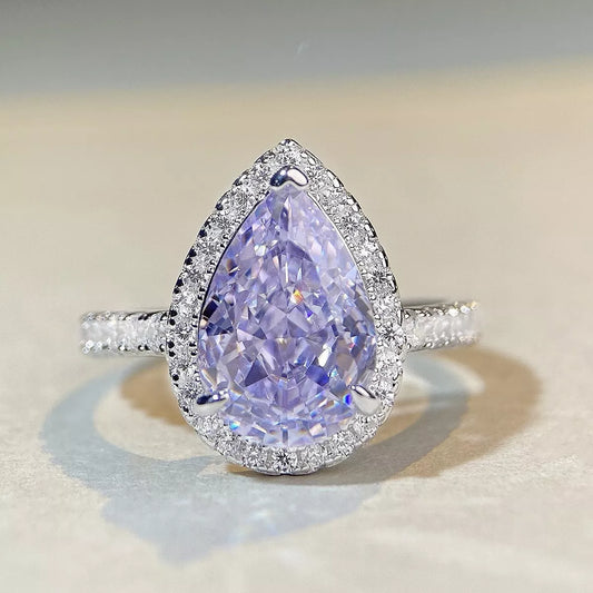 Sterling Silver Zircon Teardrop Ring in Pink Purple - women's ring