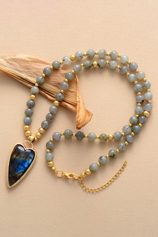 Natural Stone Pendant Beaded Necklace in Royal Blue - women's pendant necklace