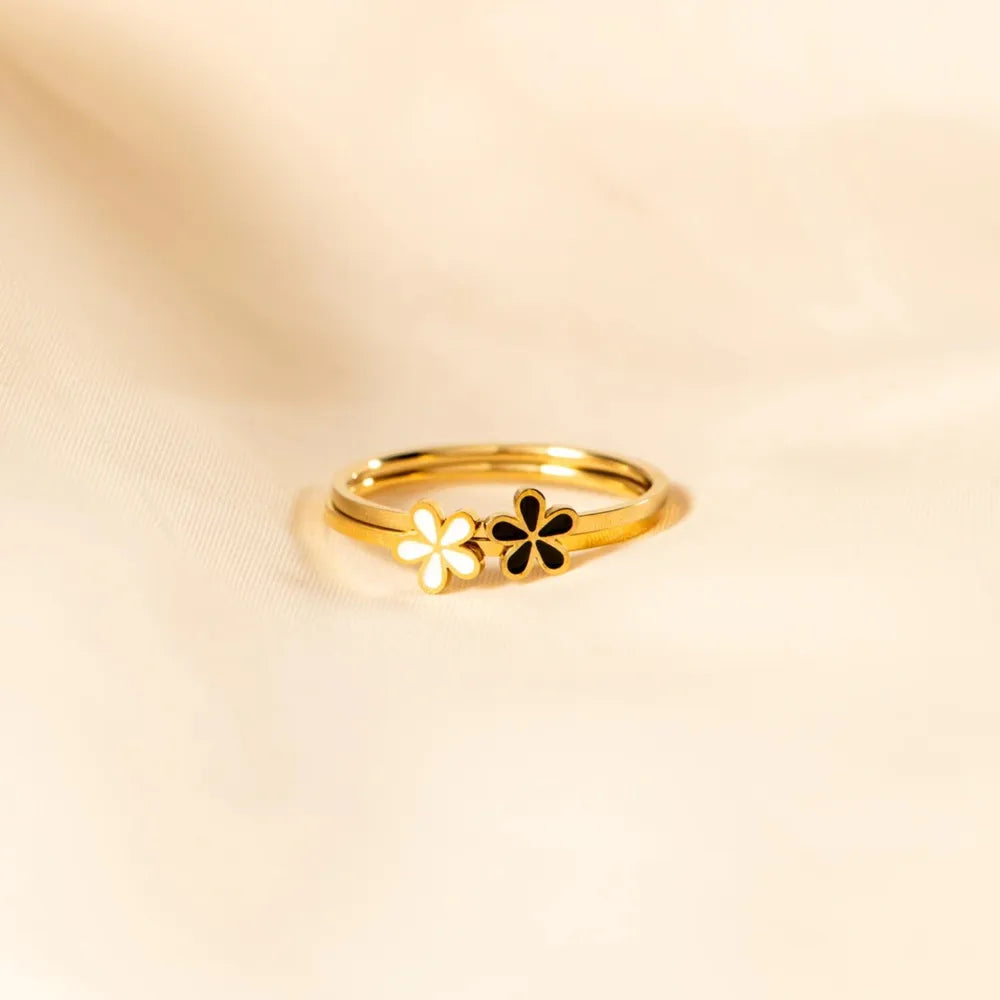 Sterling Silver Enamel Flower Ring in White - women's ring