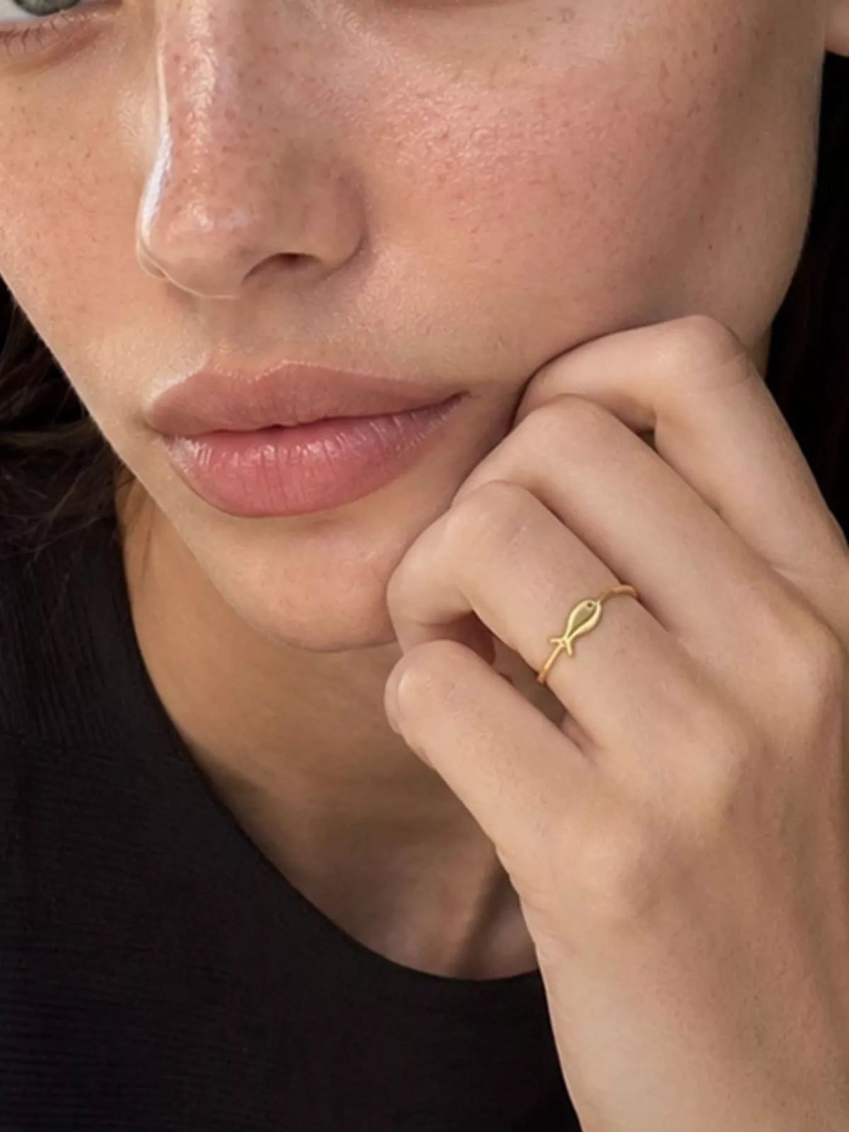 18K Gold-Plated Stainless Steel Fish Ring in Gold - women's ring