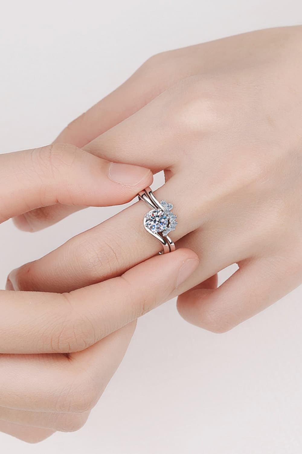 Moissanite Rhodium-Plated Two-Piece Ring Set in Silver - women's ring
