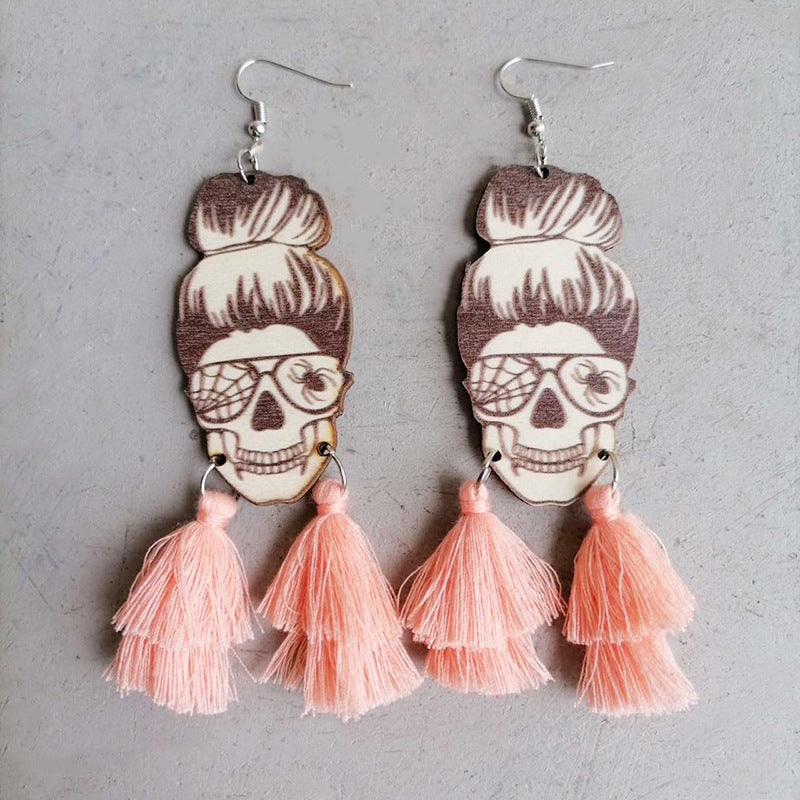 Spider Grandma Tassel Detail Dangle Earrings in Watermelon pink - women's dangle earrings