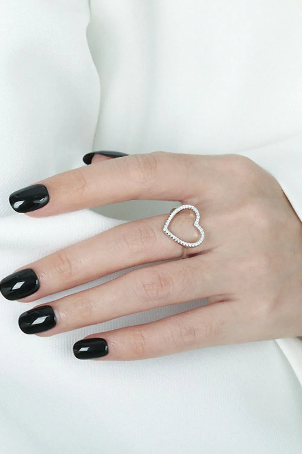 Sterling Silver Inlaid Zircon Heart Ring in Silver - women's ring