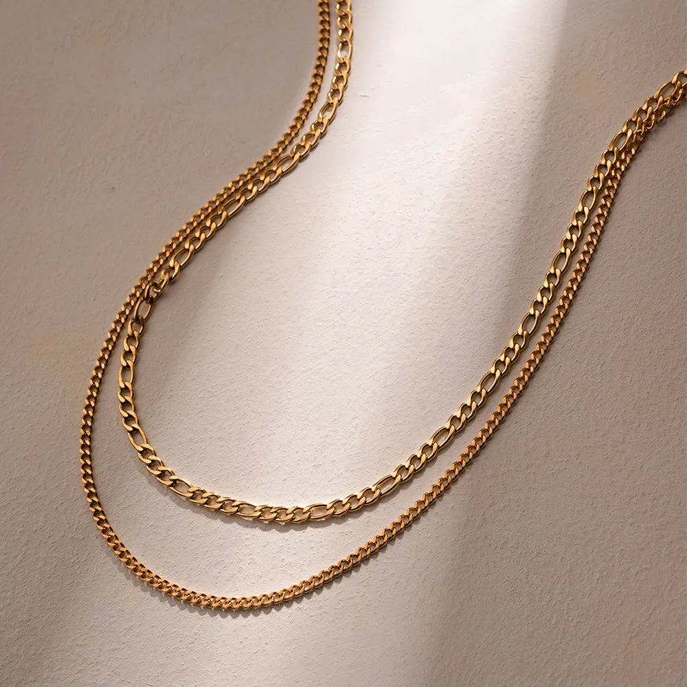 Stainless Steel Double-Layered Necklace in Gold - women's layered necklace
