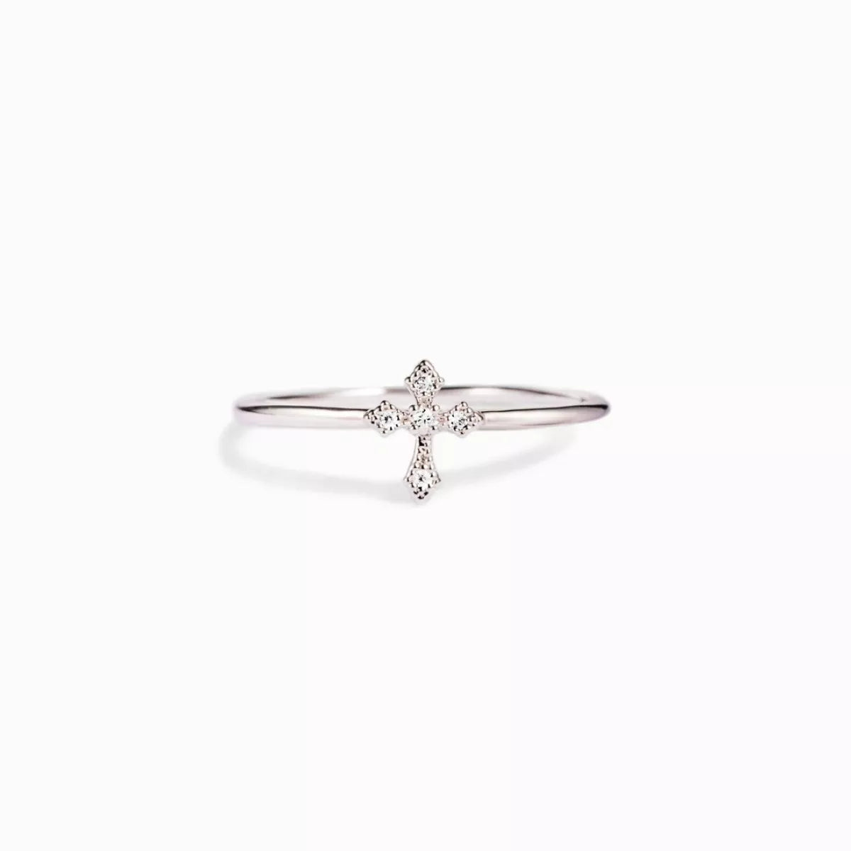 Sterling Silver Zircon Cross Ring in Rose Gold - women's ring