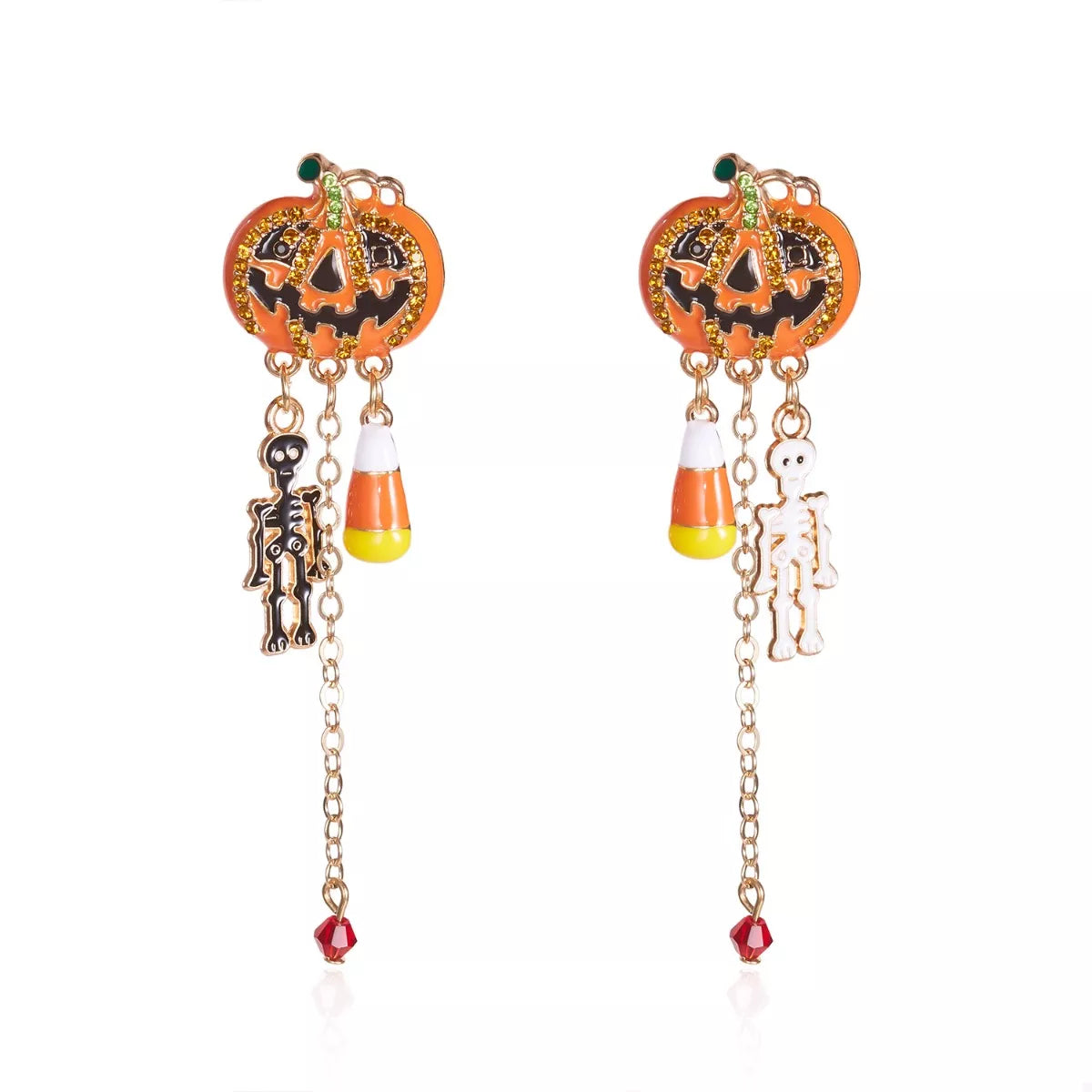 Halloween Pumpkin Drop Chain Earrings - alternate earring view