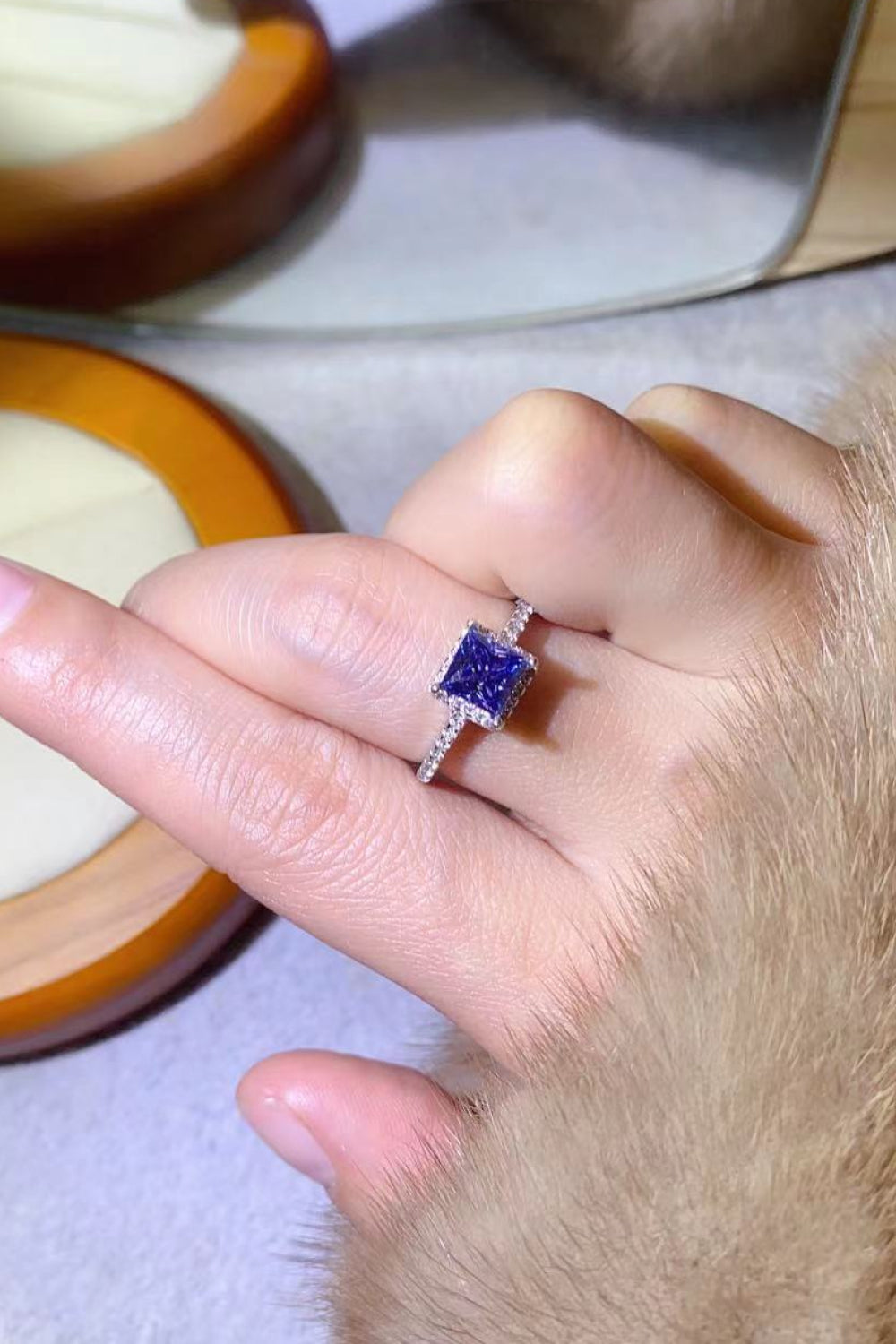 1 Carat Moissanite Sterling Silver Square Ring in Blue - women's ring
