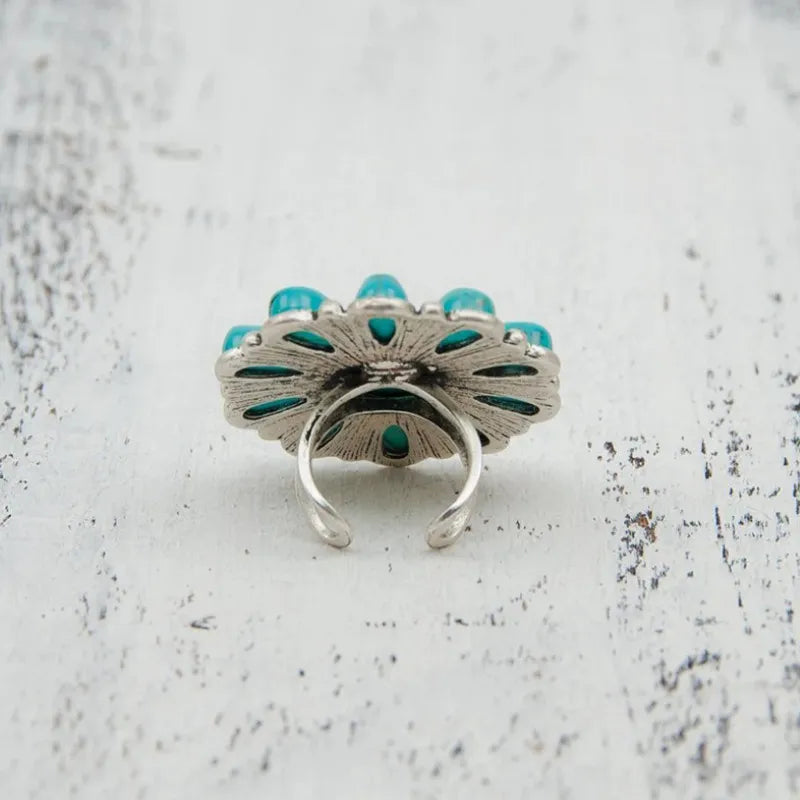 Artificial Turquoise Alloy Flower Ring - alternate ring view