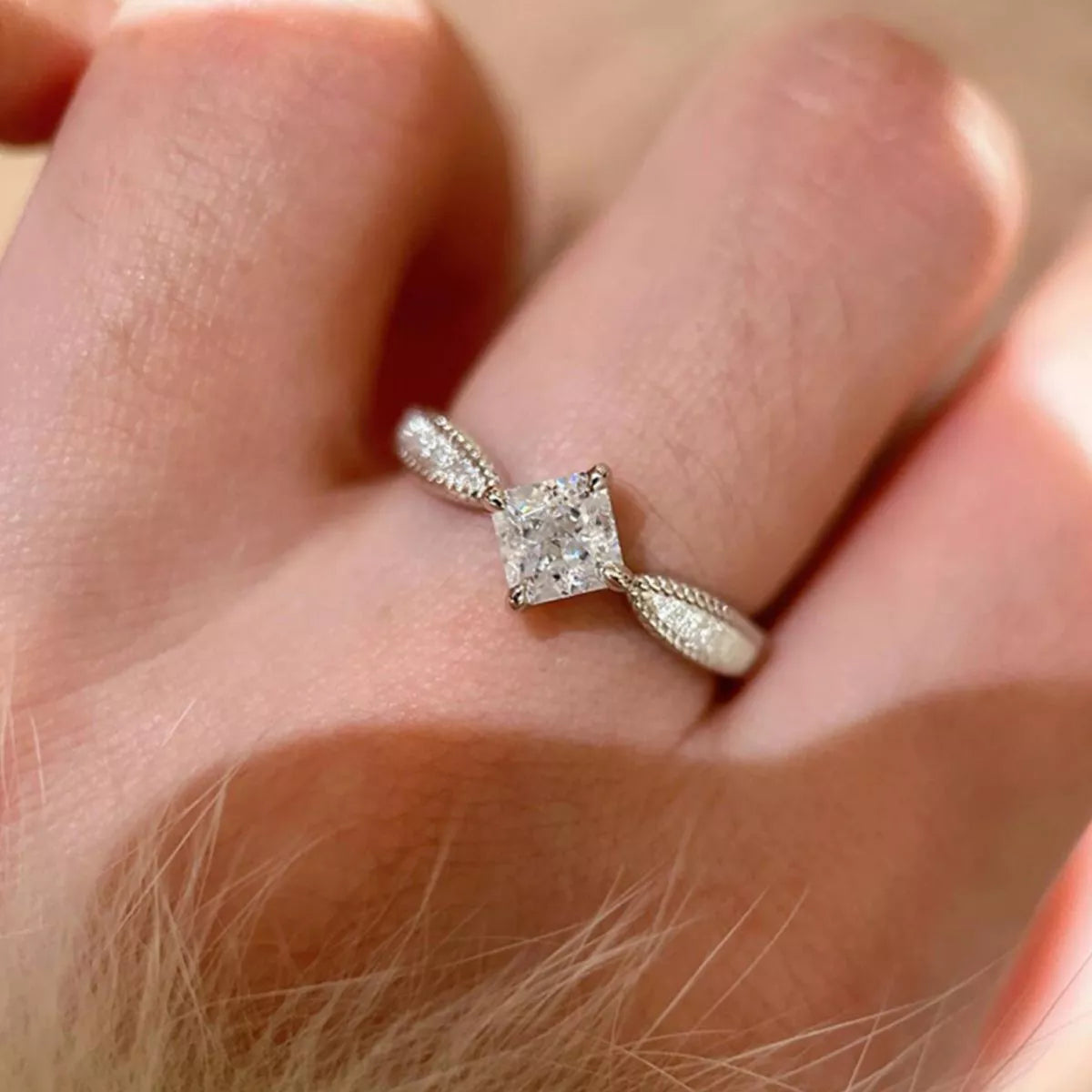 1 Carat Sterling Silver Moissanite Geometric Ring in Silver - women's ring