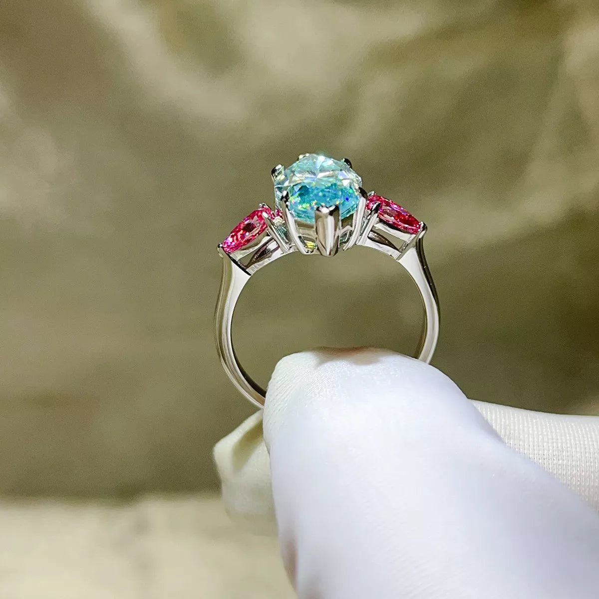6 Carat Sterling Silver Moissanite Ring in Turquoise - women's ring