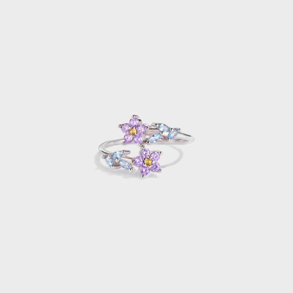 Flower Shape Inlaid Zircon Sterling Silver Ring - alternate ring view