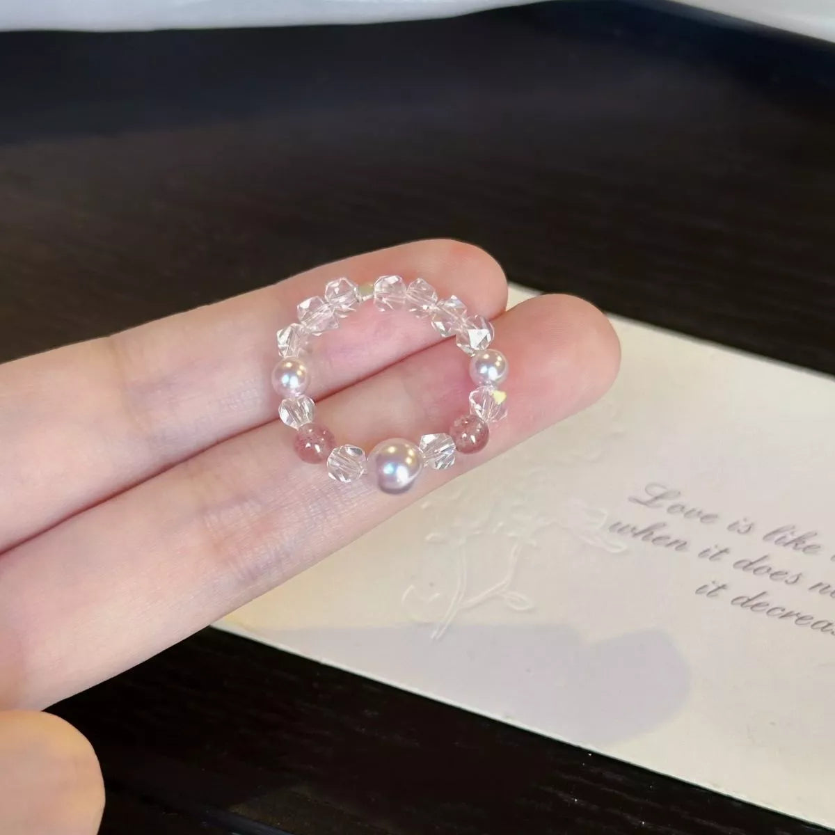 Pearl Crystal Bead Ring - alternate ring view