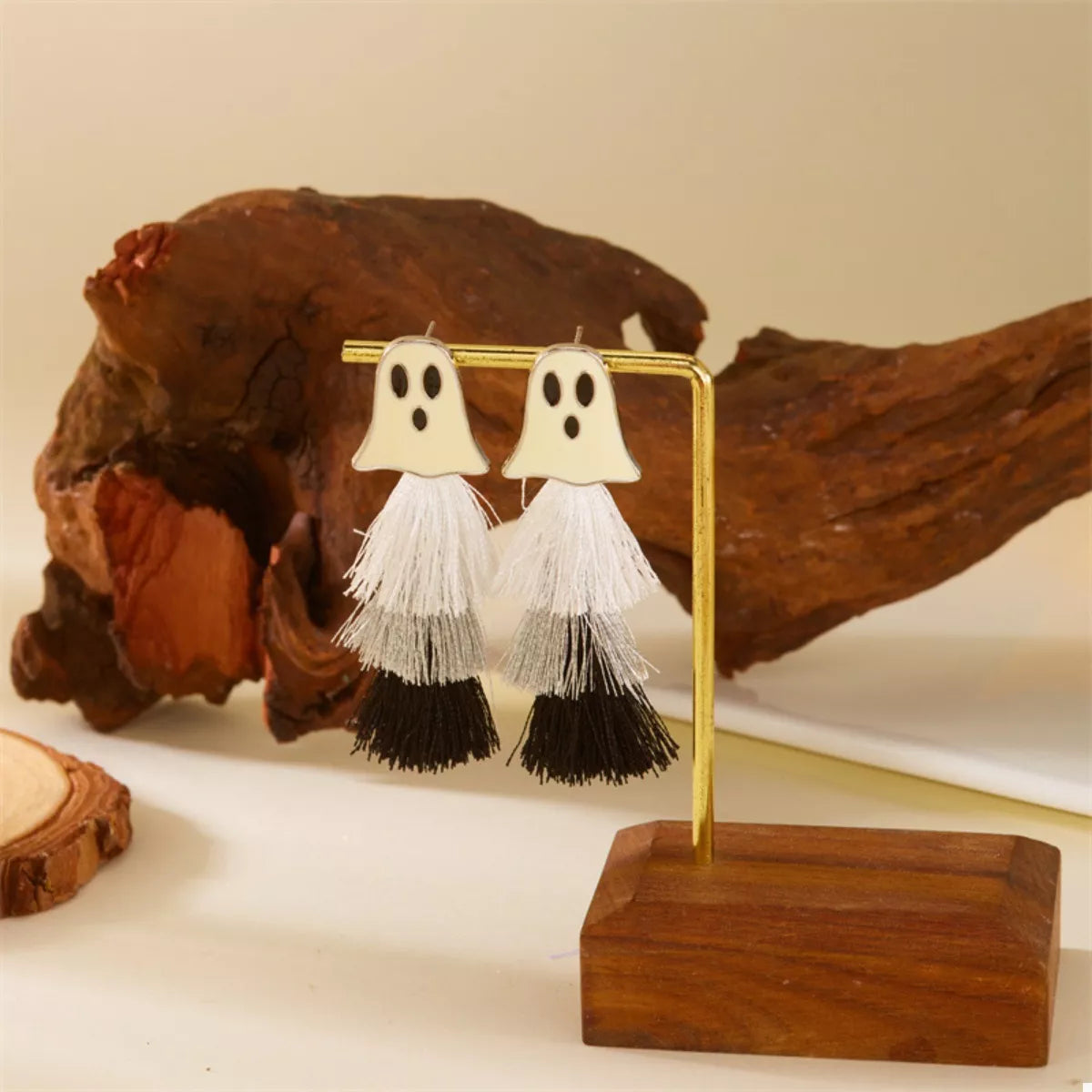 Halloween Ghost and Pumpkin Dangle Earrings - alternate earring view
